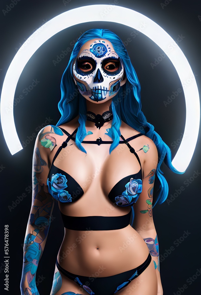 Bold and Beautiful: Hand-Painted Portraits of Women in Lingerie with Tattoos.Hand-Painted Beauty: Women in Lingerie and Tattooed Bodies with Bra.
