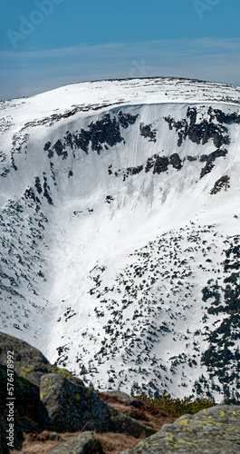 Studnicna hora (Studničná hora). Sudety Mountains. The Giant Mountains. Photo taken from under the top of Sniezka (Śnieżka). Vertical panorama. photo