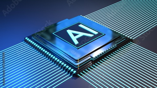 artificial intelligence represented by a processor, 3d illustration