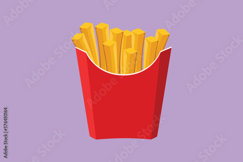 Graphic flat design drawing stylized french fries store logo. Delicious American french fries. Fast food restaurant concept for cafe, shop or food delivery service. Cartoon style vector illustration