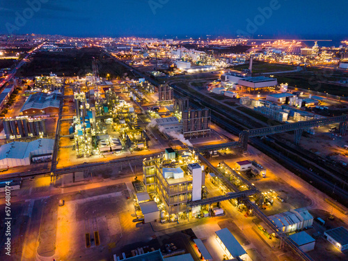 Night panoramic view of large chemical plant at Tarragona  Spain