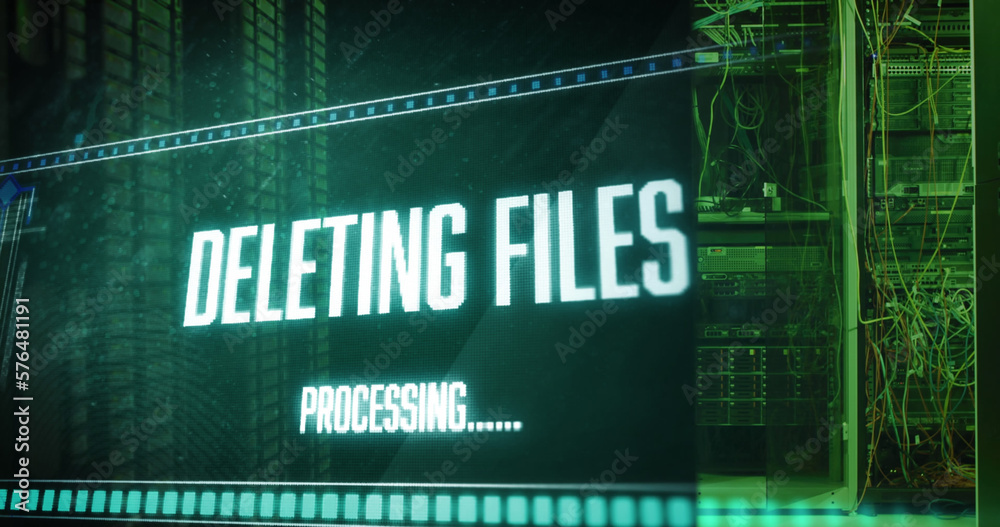 Fototapeta premium Image of deleting files over green digital screen