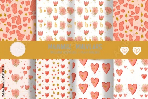 Mother's Day Seamless Patterns Mom Love. Isolated on white background. 