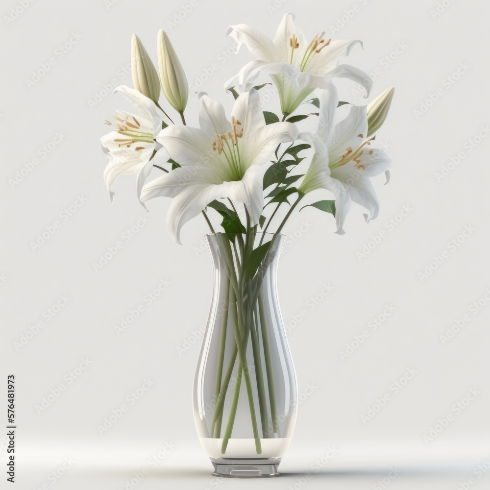 White lilies in a tall slim vase