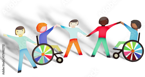 Paper People and Disabled Holding Hands