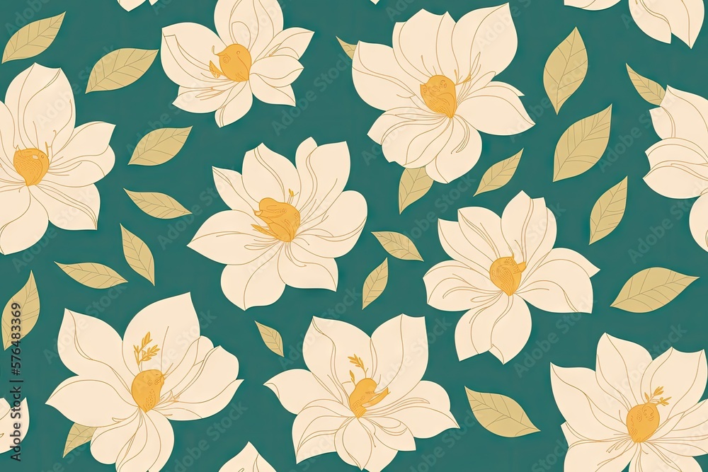 Seamless floral ornament with magnolias background. Seamless flat painting. Beautiful tribal generative ai art background Seamless floral ornament with magnolias background. Seamless flat painting. Beautiful tribal generative ai art background