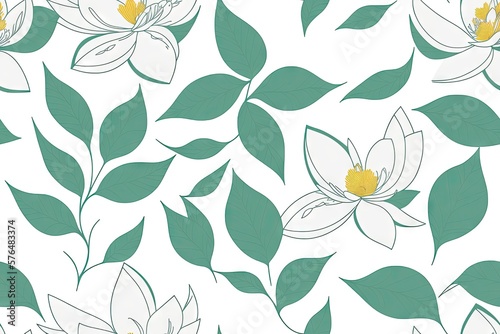 Seamless floral ornament with magnolias background. Seamless flat painting. Beautiful tribal generative ai art background
