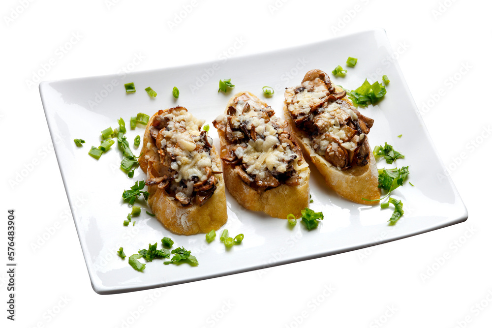 Mushroom bruschetta and grated parmesan