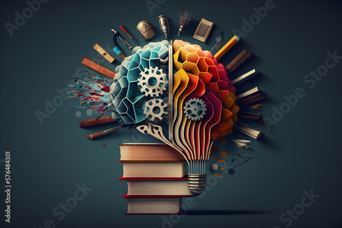 books and bulb, idea concept, gears ands cogs
