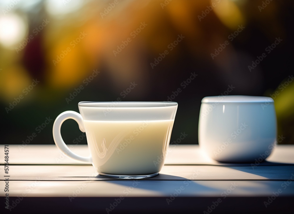Coffee mug on a picnic table, isolated in a blurred nature background, generative Ai Coffee mug on a picnic table, isolated in a blurred nature background, generative Ai