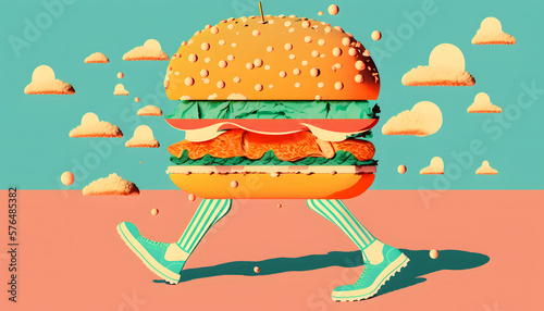 Junk food personified, the walking burger, you are what you eat, healthy eating concept
