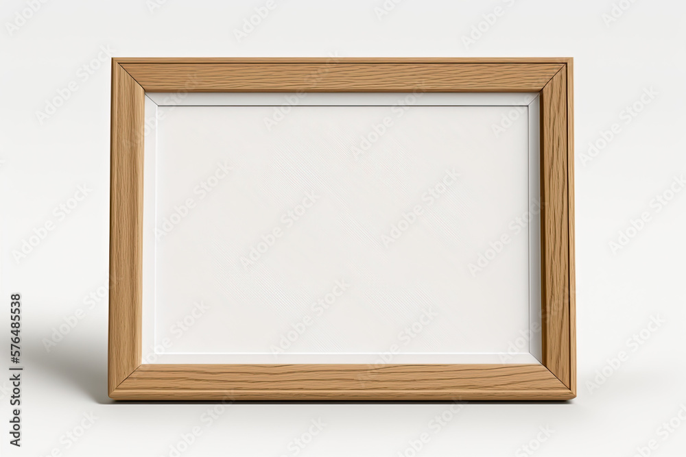 Horizontal Blank Picture Frame Mockup on White Wall with Planter
