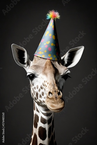 Giraffe in a Birthday Party Hat (Generated with AI)