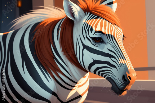 Modern colored zebra digital drawing. Colorful magic zebra horse  cartoon style painting. Generative ai art illustration