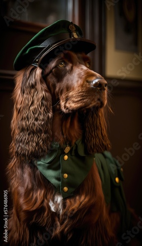 St Patrick celebration, dog character in green costume, AI generative