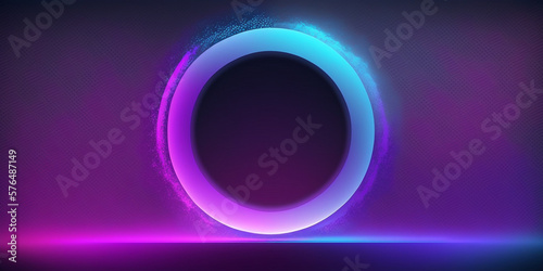 Abstract 3d banner background with neon circle, blue and pink colors. With empty space for copy text, use for header or webdesign.