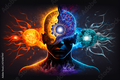 Meditation activates chakra, third eye and pineal gland, illustration - Generative AI photo