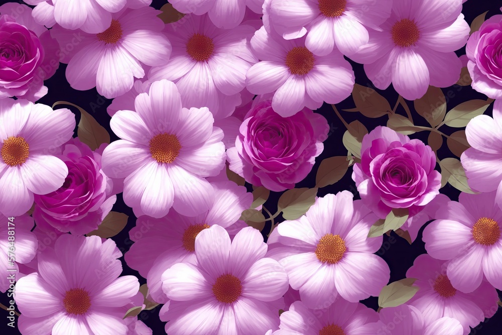 Seamless flowers pattern painting with trendy colors. Print Design, generative ai, perfect for interior, furniture and fashion. Seamless flowers pattern painting with trendy colors. Print Design, generative ai, perfect for interior, furniture and fashion.