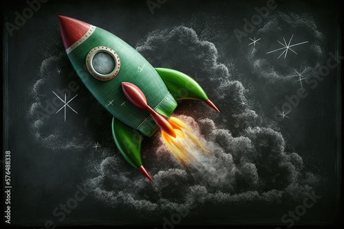 Illustration of rocket in the blackboard, concept of business and creativity. Generative AI
