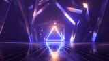 3d render, abstract geometric background with neon triangle. Laser linear shape glowing in the dark