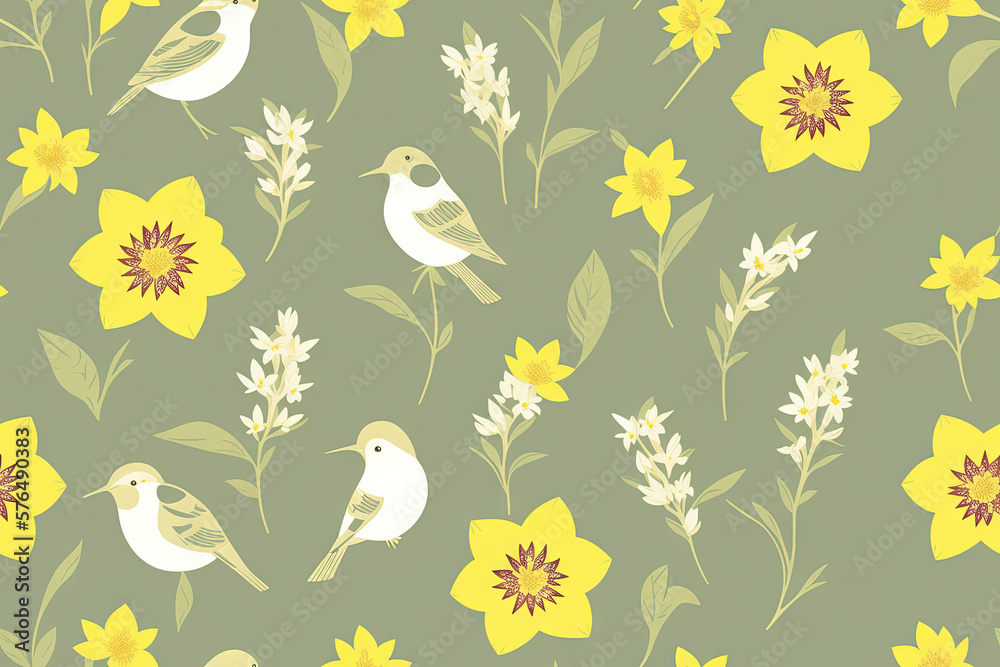 Seamless pattern with flowers of daffodils on pastelle background. Seamless flat painting. Beautiful tribal generative ai art background Seamless pattern with flowers of daffodils on pastelle background. Seamless flat painting. Beautiful tribal generative ai art background