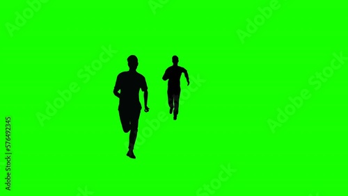 Man chasing man silhouette green screen