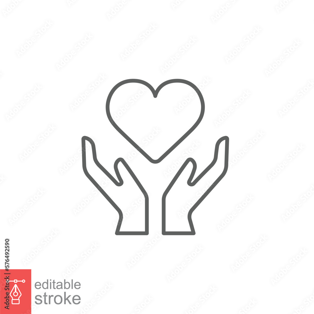 Hand heart line icon. Simple outline style. Wellbeing, health care, support, life, save, love, give, charity concept. Vector illustration isolated on white background. Editable stroke EPS 10. Hand heart line icon. Simple outline style. Wellbeing, health care, support, life, save, love, give, charity concept. Vector illustration isolated on white background. Editable stroke EPS 10.