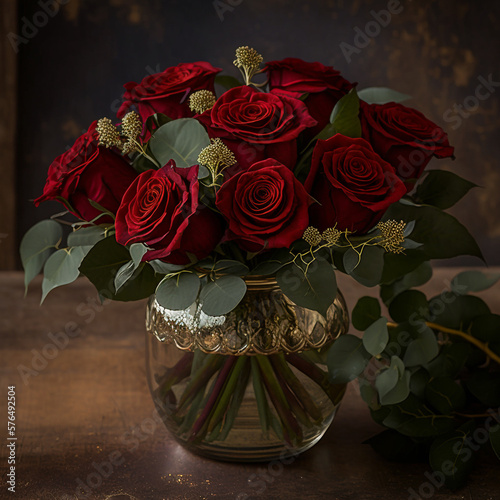 bouquet of red roses in a vase