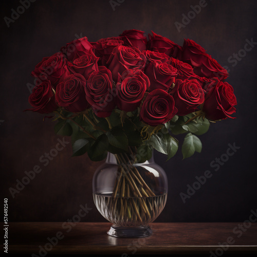 bouquet of red roses in a vase