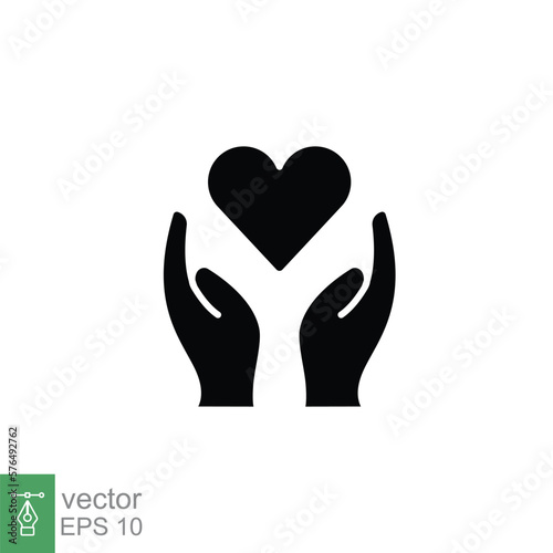 Hand heart glyph icon. Simple solid style. Wellbeing, health care, support, life, save, love, give, charity concept. Black silhouette symbol. Vector illustration isolated on white background. EPS 10.