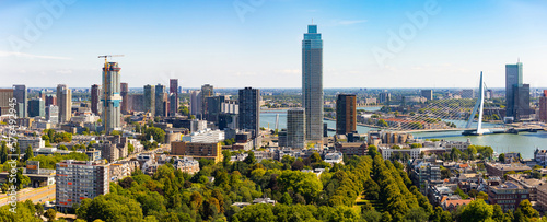 Aerial panorama of Rotterdam city and the Erasmus bridge, Netherlands photo