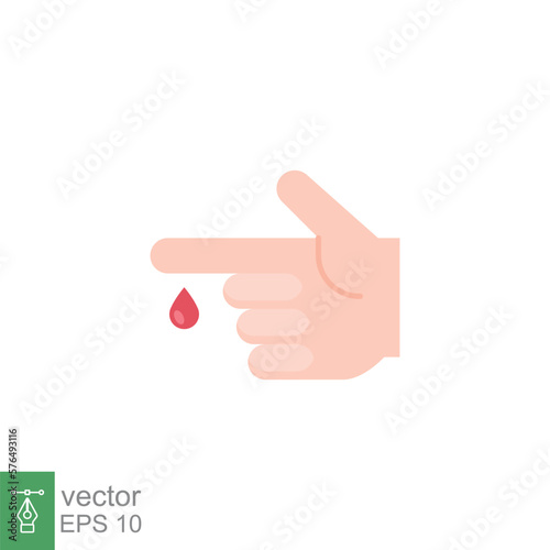 Blood on finger icon. Vector people hand injured isolated symbol. Glucose, insulin test, diabetes concept. Simple flat style. Sign illustration on white background. EPS 10.