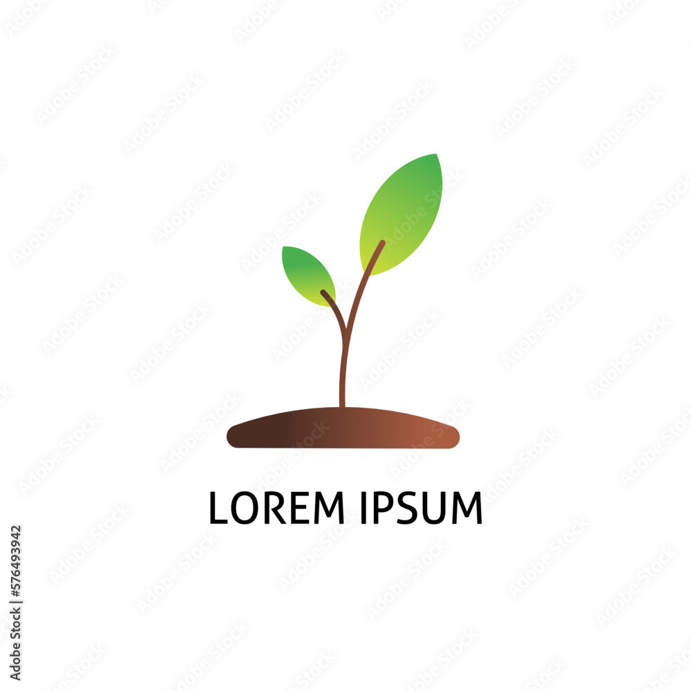 Gradient gradation Logo icon company trendy vector small green leaves sprouted from the brown soil isolated white background very suitable for logos of organizations, products, companie Gradient gradation Logo icon company trendy vector small green leaves sprouted from the brown soil isolated white background very suitable for logos of organizations, products, companie
