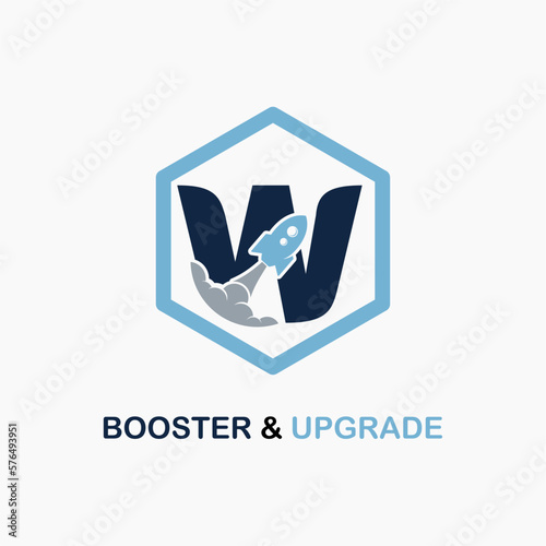 Letter W with Rocket Icon for Booster, Upgrade, Velocity, Speed for Finance, Education Business Consultant