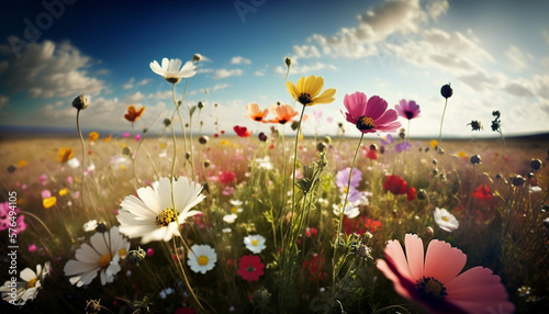 spring flower meadow different colors in grass generative ai 