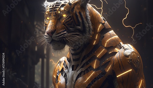 tiger lion cyborg machine robot created with generative ai technology © Picture Office