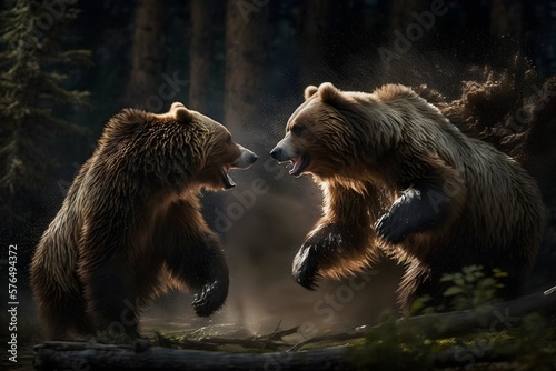 Fotobehang Powerful Fighting Bears in Motion