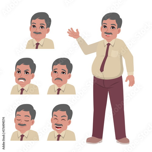 Old businessman with set of face expression
