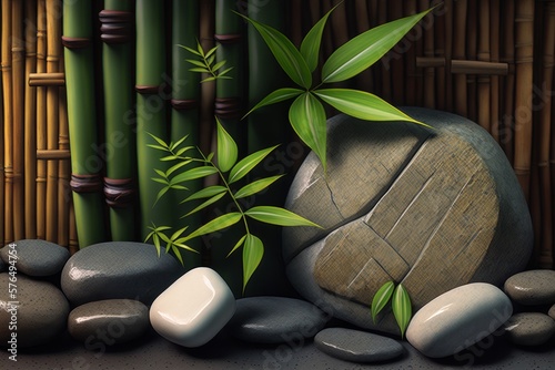 Serene Wellness: Bamboo and Stones in a Spa, generative ai