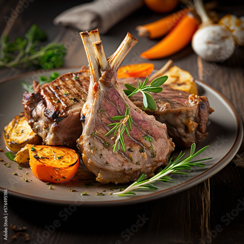 Delicious roast lamb chops photo