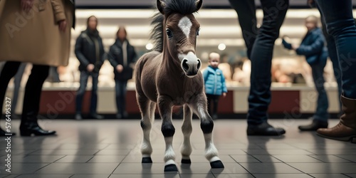 Fotobehang Lost Baby Horse in the City: A Tale of Survival and Resilience in the Urban Land