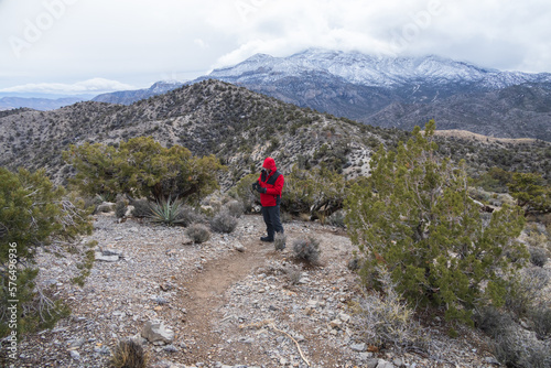Hiker on a trail in Spring Mountain National Recreation Area, Nevada