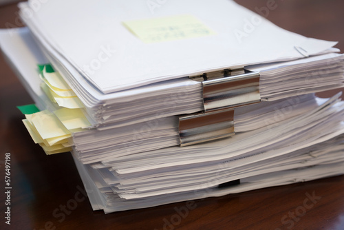 Pile of papers on a desk
