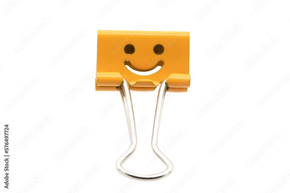 Orange binder clip on transparent background png file. Stock Photo
