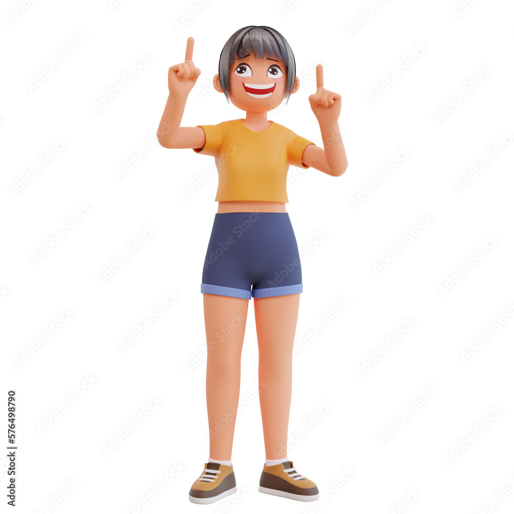 Sexy girls pointing up 3d illustration Sexy girls pointing up 3d illustration