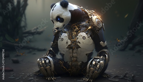 panda cyborg god background wallpaper created with generative ai technology