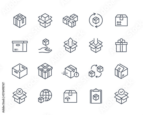 Canvas Print Set of simple linear icons of boxes