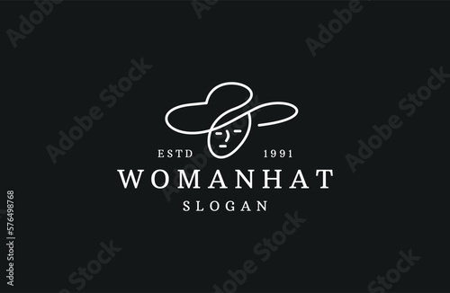 Elegant women's hat with a bow for women line art on white backround .