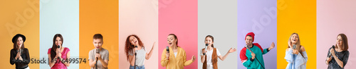 Set of singers with microph...