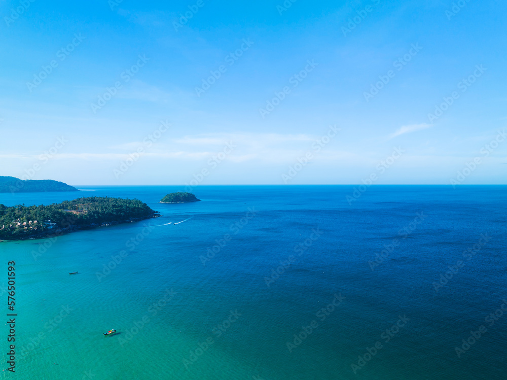 Aerial view Amazing open sea, Beautiful ocean in the morning summer season,Image by Aerial view drone shot, high angle view Top down sea background